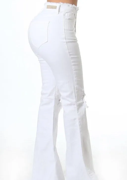 Salma High Waist Bell Bottom Jeans - White